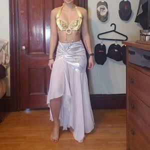 Belly dance gold + white 2 piece costume